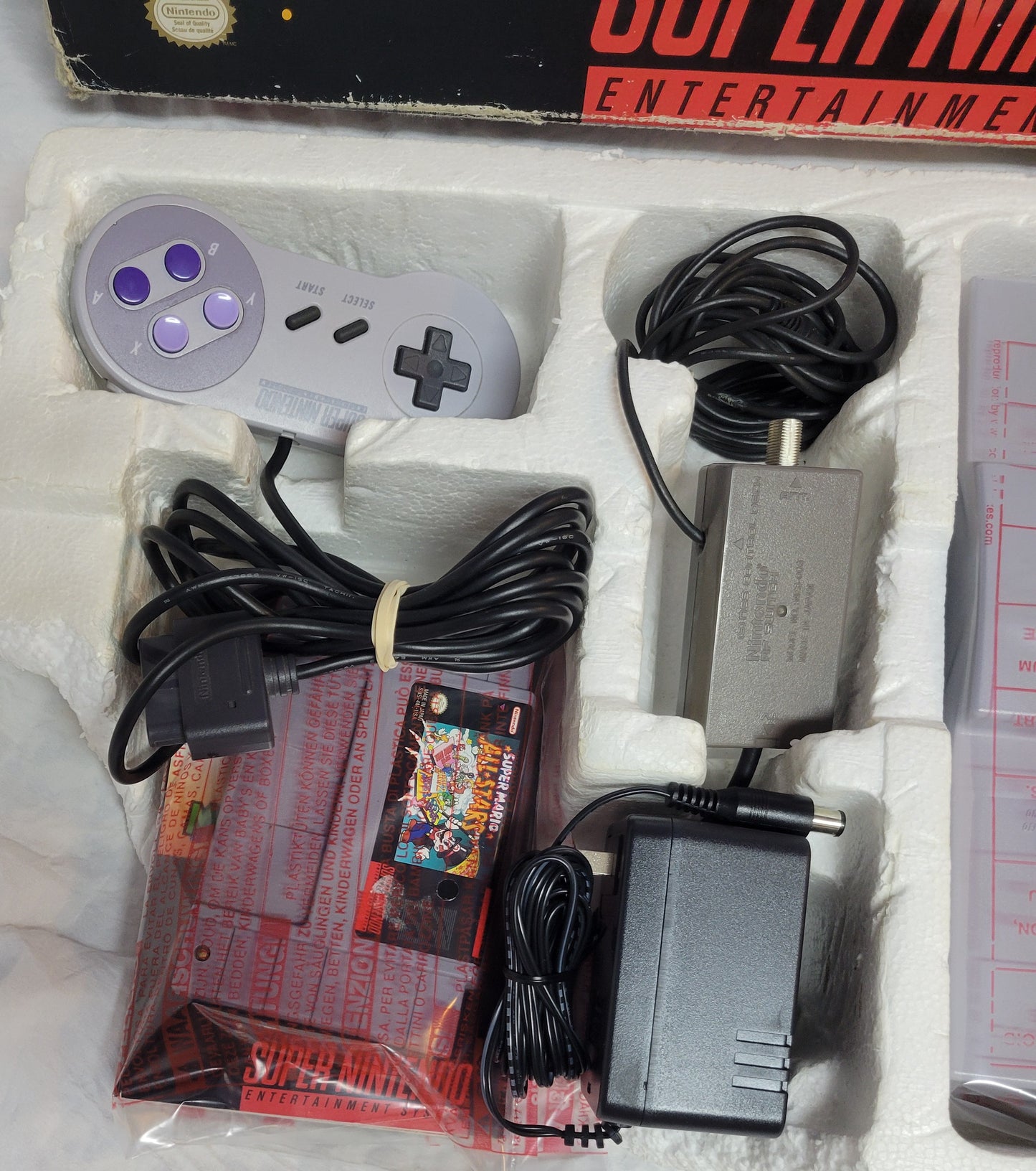 Super Nintendo Entertainment System ALL STARS EDITION Console – Complete in Box FACTORY PLASTIC | Super Mario All-Stars + 1 Controller + Hookups | Immaculate Condition
