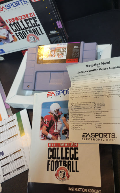 Bill Walsh: College Football + ORIGINAL RECEIPT (SNES) - Super Nintendo Ent. 1993 IMMACULATE Condition FACTORY PLASTIC - (CIB)