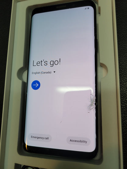 Samsung Galaxy S9 - Immaculate Condition -Minor Surface Cracks (Easily Fixed) Includes Charging Cord & Like-New OtterBox Case