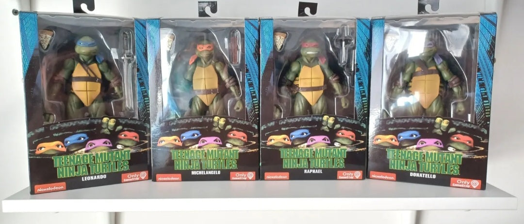 7" NECA Ninja Turtles 1990 Movie TMNT Teenage Movable Toys Mutant Action Figure Weapons + Pizza Included COWABUNGA DUDES!