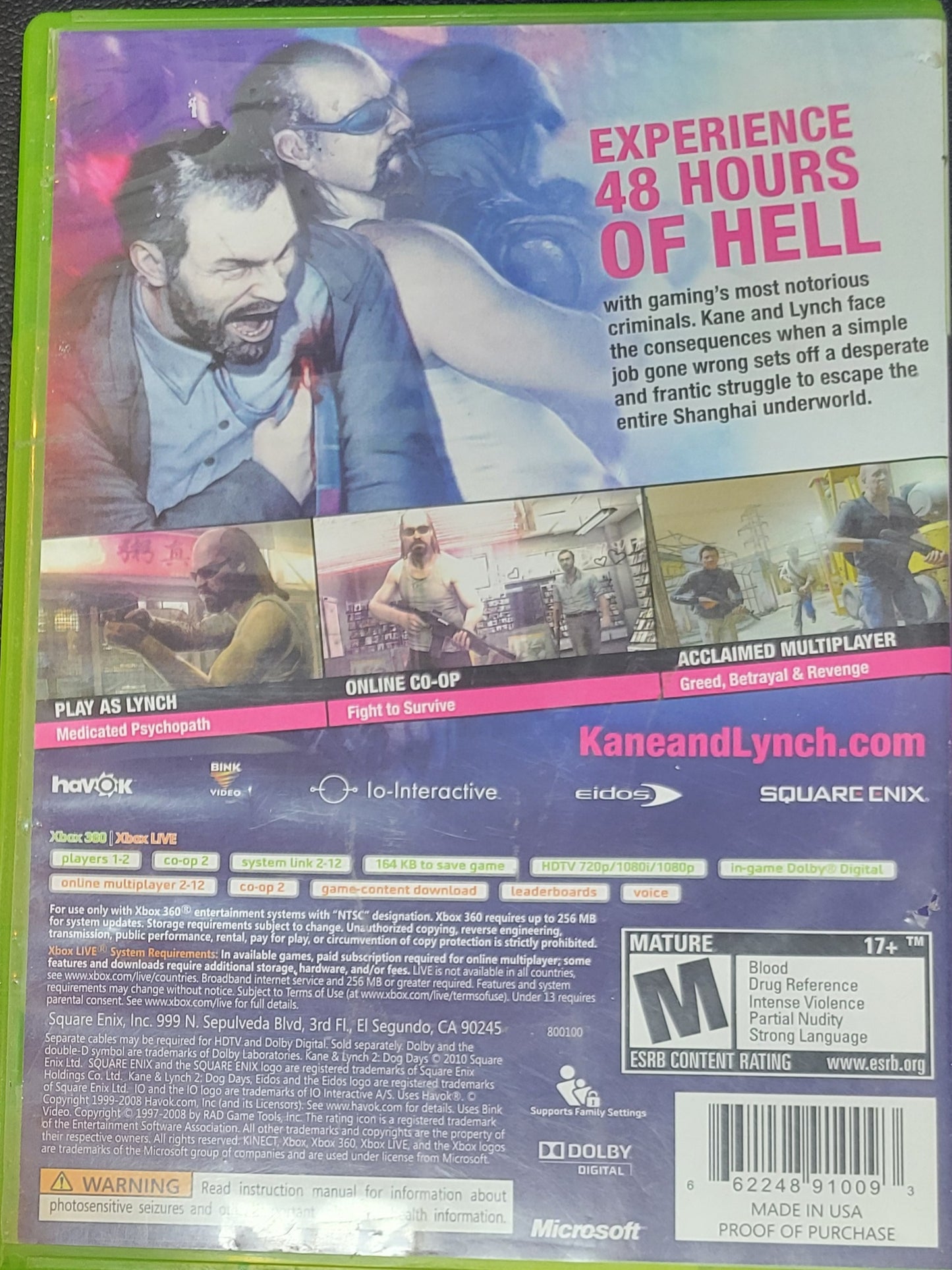 Kane & Lynch 2: The Dog Days – Microsoft Xbox 360 CIB – Clean Disc – RE-SEALED (2010)