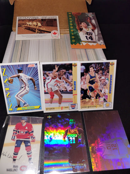 Assorted 91 92 UD Basketball Mlb & Hockey Cards Unopened 15 Years 200 To 400 Cards In Mint Condition All Rarities Remain (If Any) Great Gift