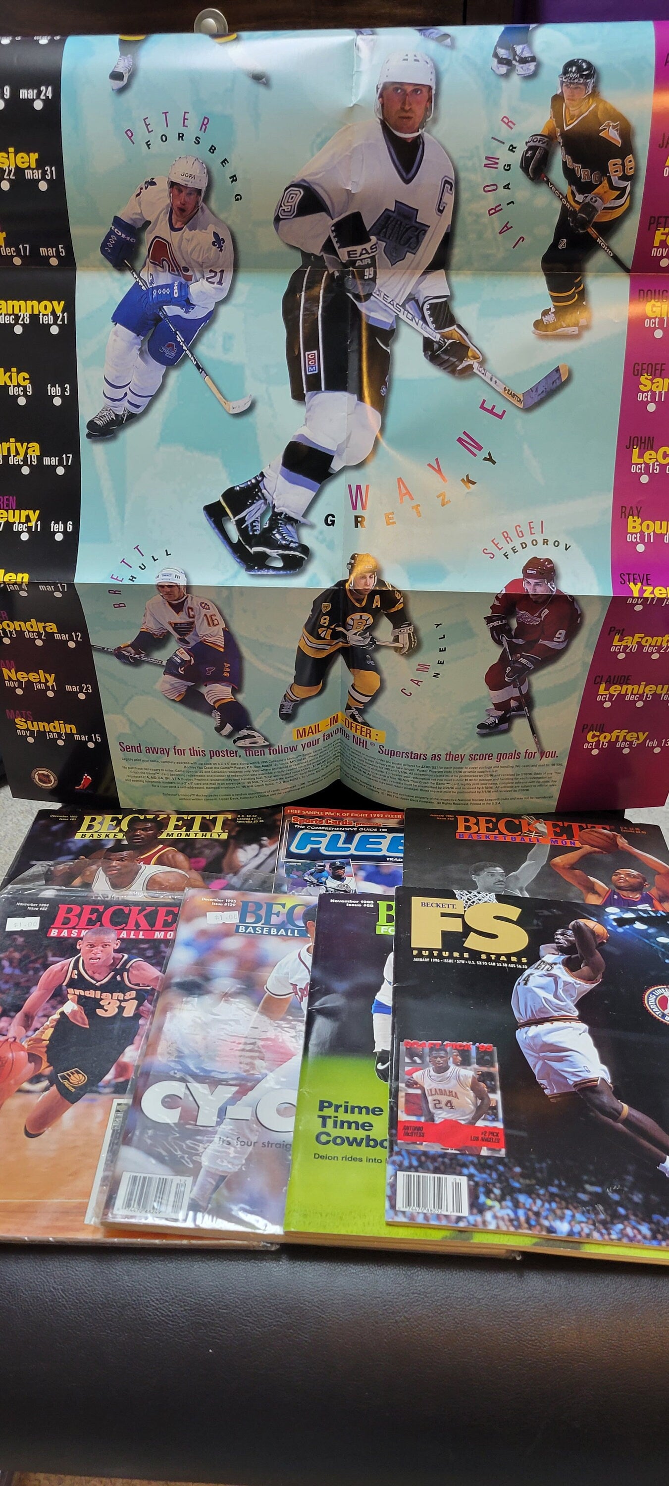 1990's Beckett Sports Magazines Mlb NBA Lot Of 7 + Awesome Mint Condition Poster Insert WAYNE GRETZKY!