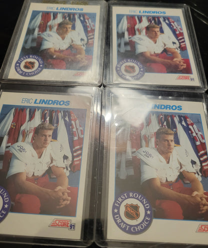 Lot Of 4 SCORE 91' ERIC LINDROS ROOKIE Cards MINT Soft + Top Loader Since New