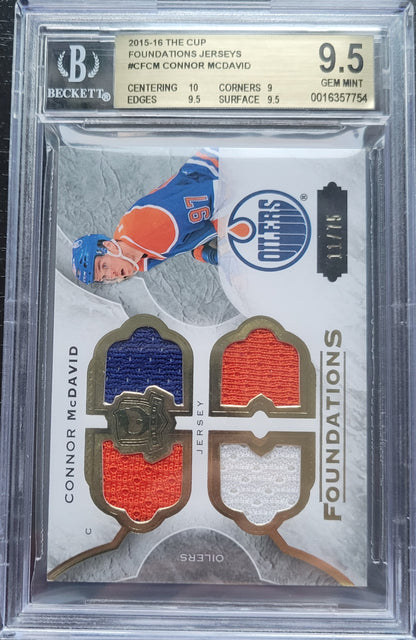 11/75!! ROOKIE QUAD PATCH 2015 2016 CONNOR MCDAVID CF-CM THE CUP FOUNDATIONS LOW POP 2 9.5 GEM MINT!