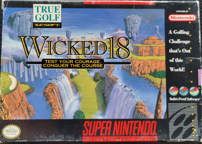 Authentic WICKED 18 CWB Complete With Box - SNES - Super Nintendo Ent. System NTSC Cartridge + Plastic Protector