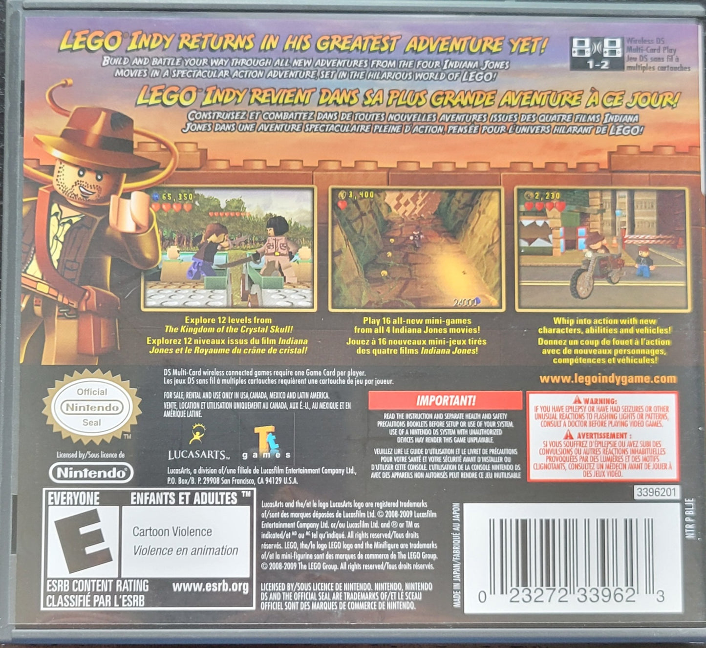 Indiana Jones 2: The Adventure Continues - Nintendo DS - Handheld Console NTSC Cartridge Only Tested & Working