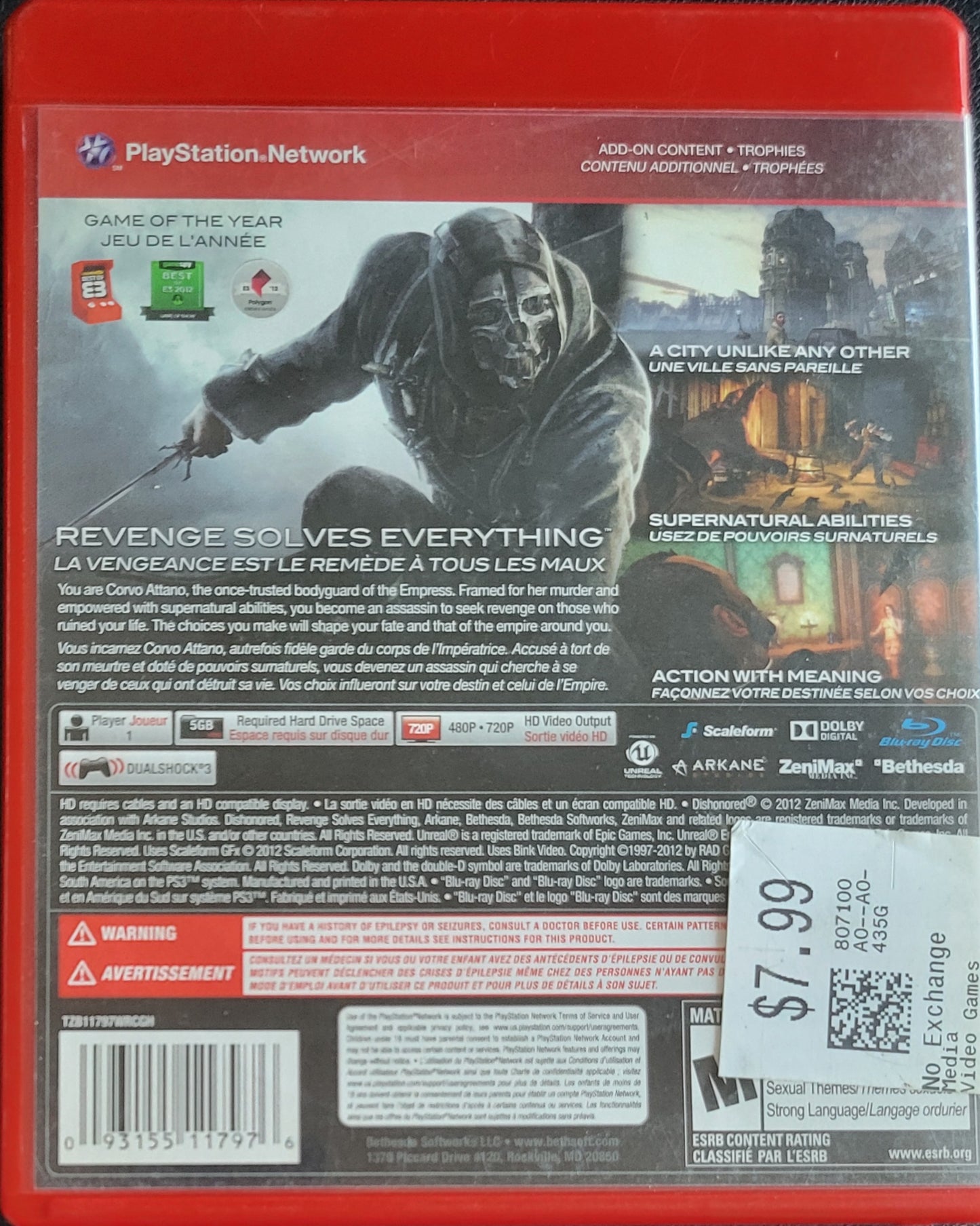 Dishonored (CIB) – Sony PlayStation 3 PS3 – Clean Disc