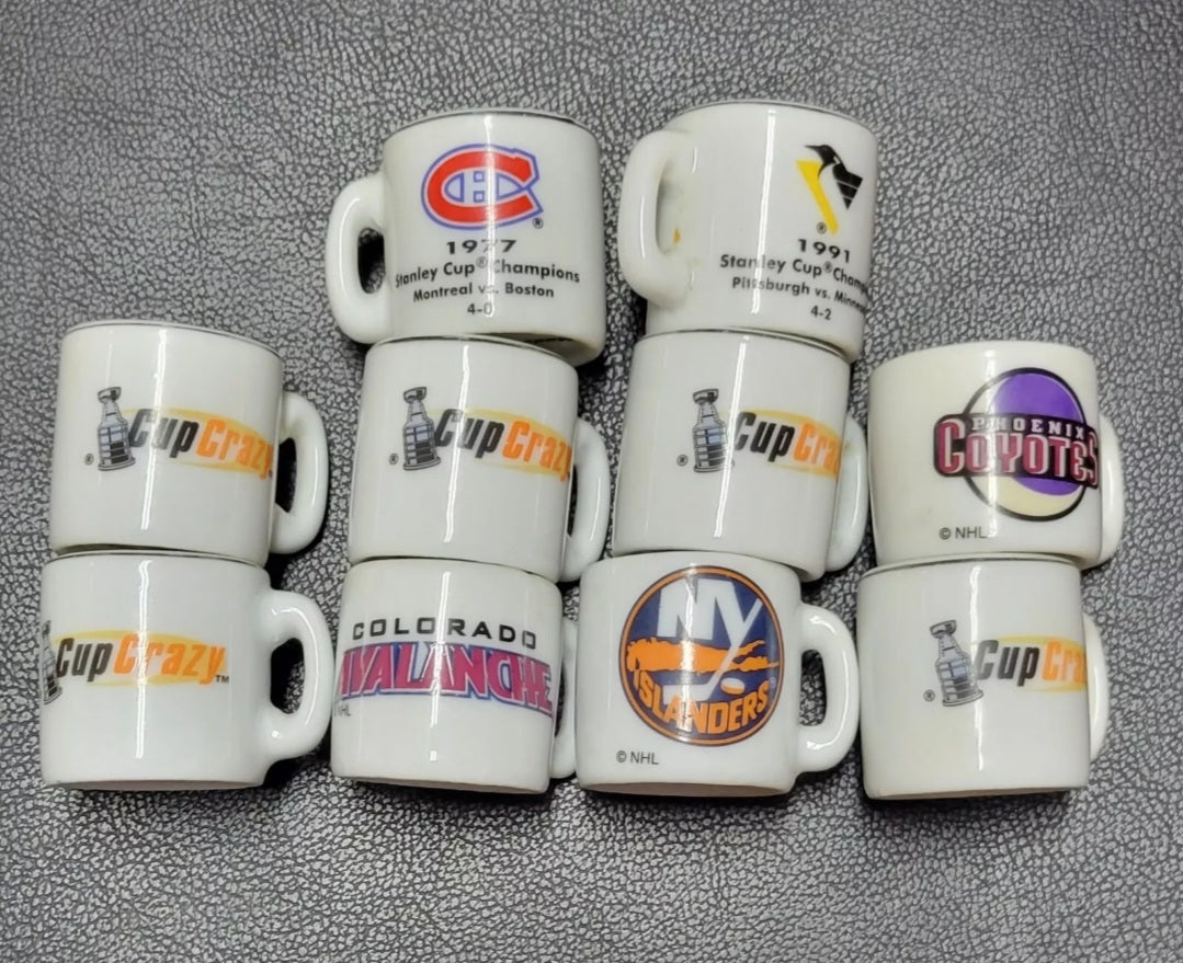 1 1990's NHL HOCKEY TEAM MINI PORCELAIN CUP LEAGUE LICENSED LOT OF 10 MINT COND.