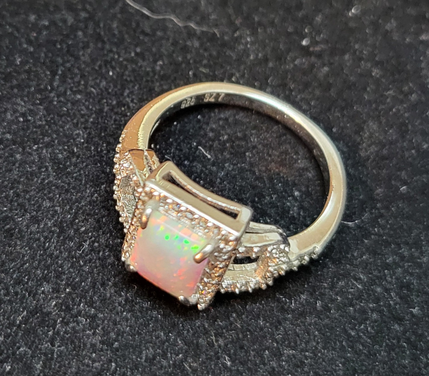 Dazzling Antique Diamond Encrusted Opal Ring Hand Crafted Sterling Silver