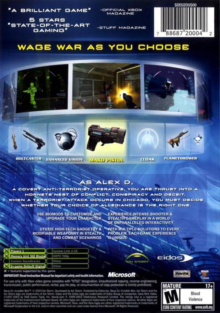 Deus Ex: Invisible War – 2003 Microsoft Xbox CIB – RE-Sealed – Excellent