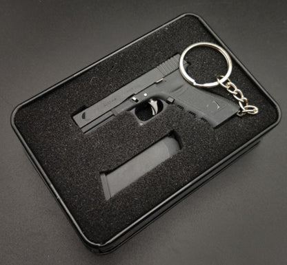 1:3 Solid Alloy Handgun Replica 45 Cal Keychain Ejects Real Metal Cartridges + Case/Carrier WATCH VIDEO