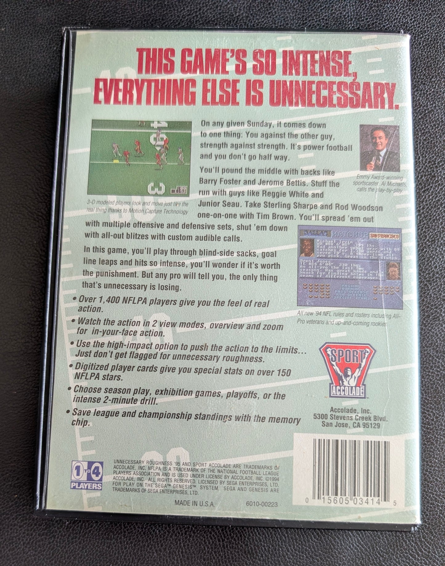 Unnecessary Roughness ’95 - Boxed CIB Factory Plastic (Sega Genesis) | 1995 | Sports / Football