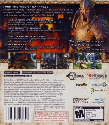 The Elder Scrolls IV: OBLIVION – 2006 Sony PlayStation 3 CIB – RE-Sealed – Excellent