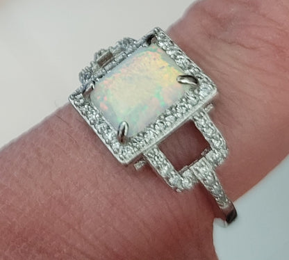 Dazzling Antique Diamond Encrusted Opal Ring Hand Crafted Sterling Silver