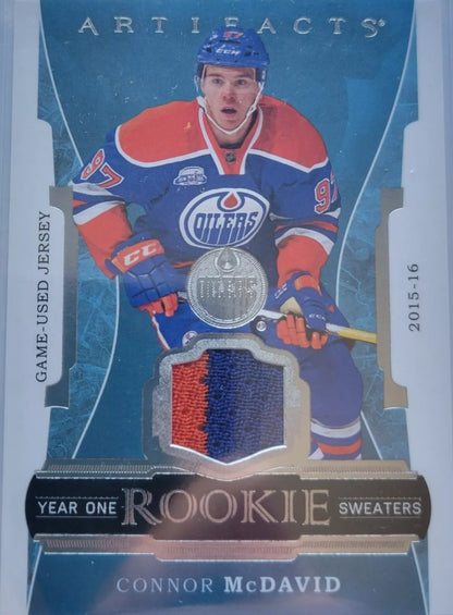 2015 2016 CONNOR MCDAVID ARTIFACTS HOCKEY YEAR ONE ROOKIE SWEATERS GAME USED BGS 9 MINT