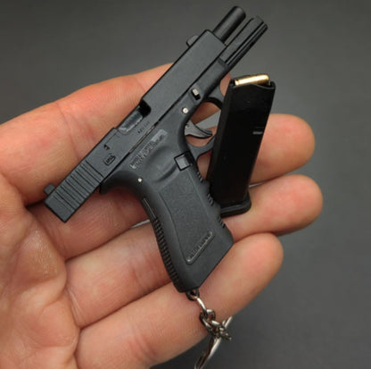 1:3 Solid Alloy Handgun Replica 45 Cal Keychain Ejects Real Metal Cartridges + Case/Carrier WATCH VIDEO