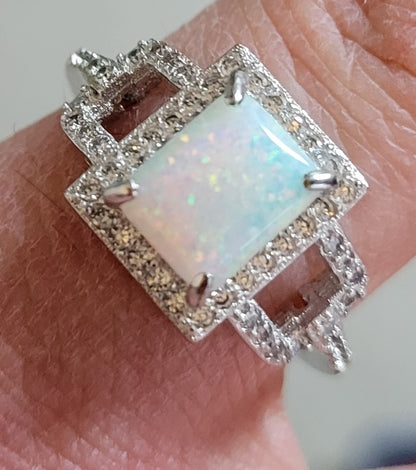 Dazzling Antique Diamond Encrusted Opal Ring Hand Crafted Sterling Silver