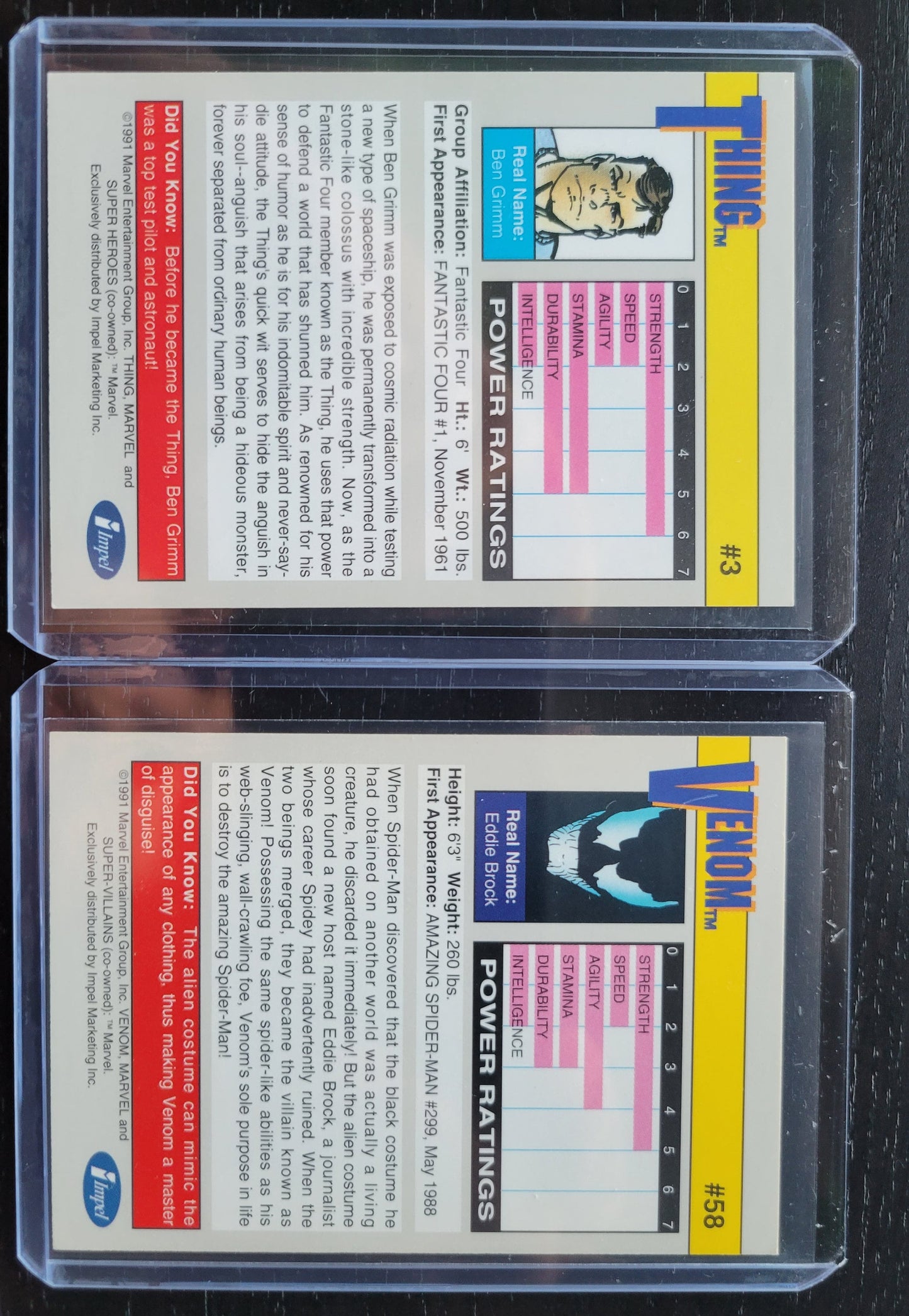 2ND EDITION Marvel Cards 1991 One & Only Extremely Rare Set Thing + VENOM Absolutely Mint Condition Worth Grading AUTHENTIC 10 Card Set