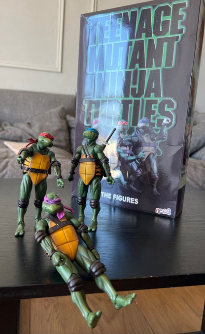 Teenage Mutant Ninja Turtles Action Figures From 1990 Movie TMNT Neca Boxed Set Of 4 Weapons + Pizza Included COWABUNGA DUDES!