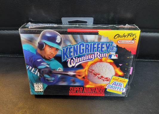 Ken Griffy Jr's Winning Run 1994 (SNES) FACTORY PLASTIC + HANG TAB (REAL CIB) - Pristine Condition - NTSC Cartridge + Protector