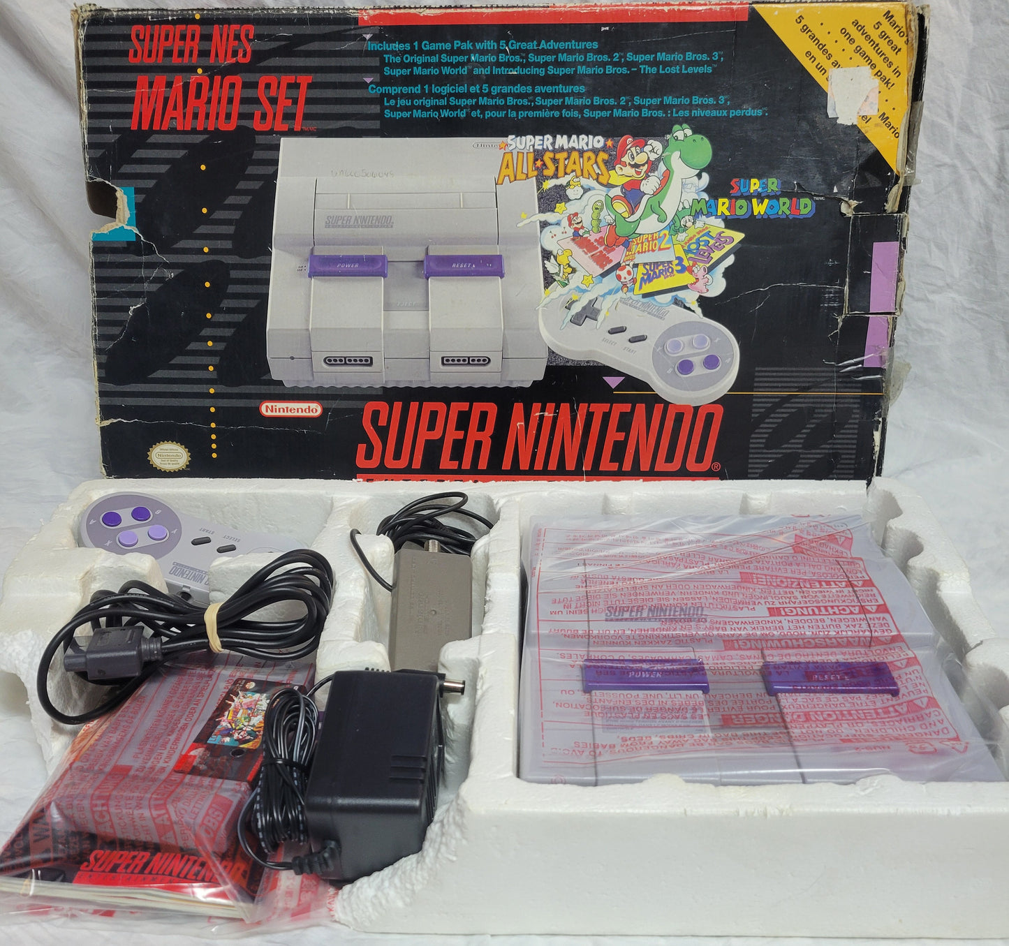 Super Nintendo Entertainment System ALL STARS EDITION Console – Complete in Box FACTORY PLASTIC | Super Mario All-Stars + 1 Controller + Hookups | Immaculate Condition