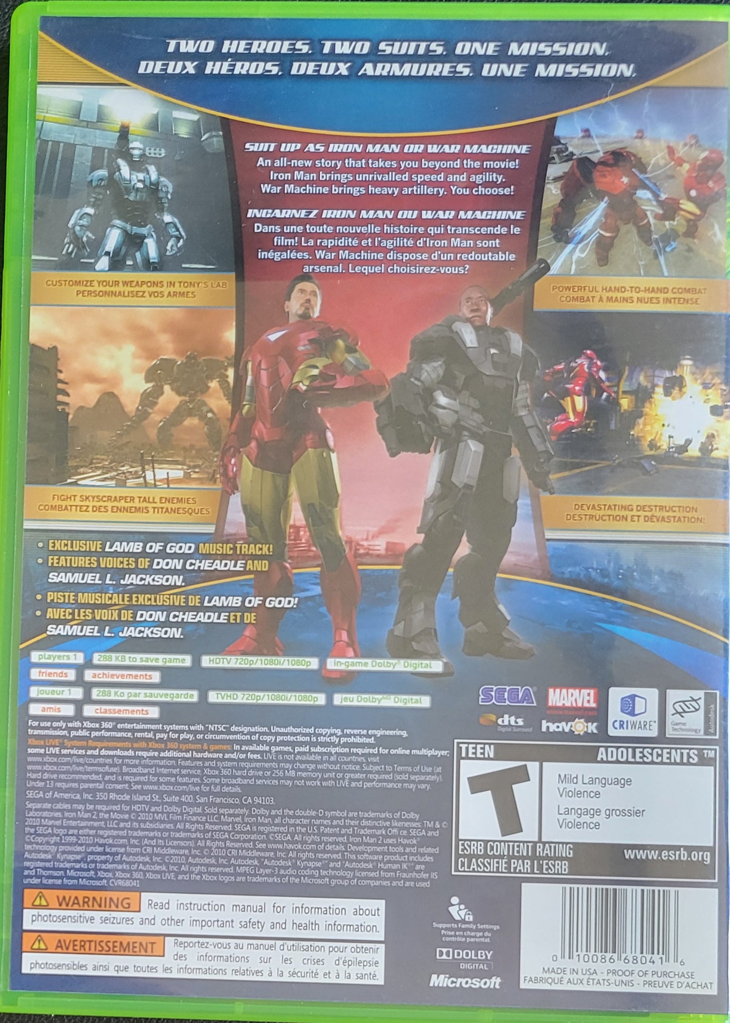 Iron Man 1 & 2 - (CIB) - Microsoft XBOX 360 - Pre-Owned Like New CLEAN DISC