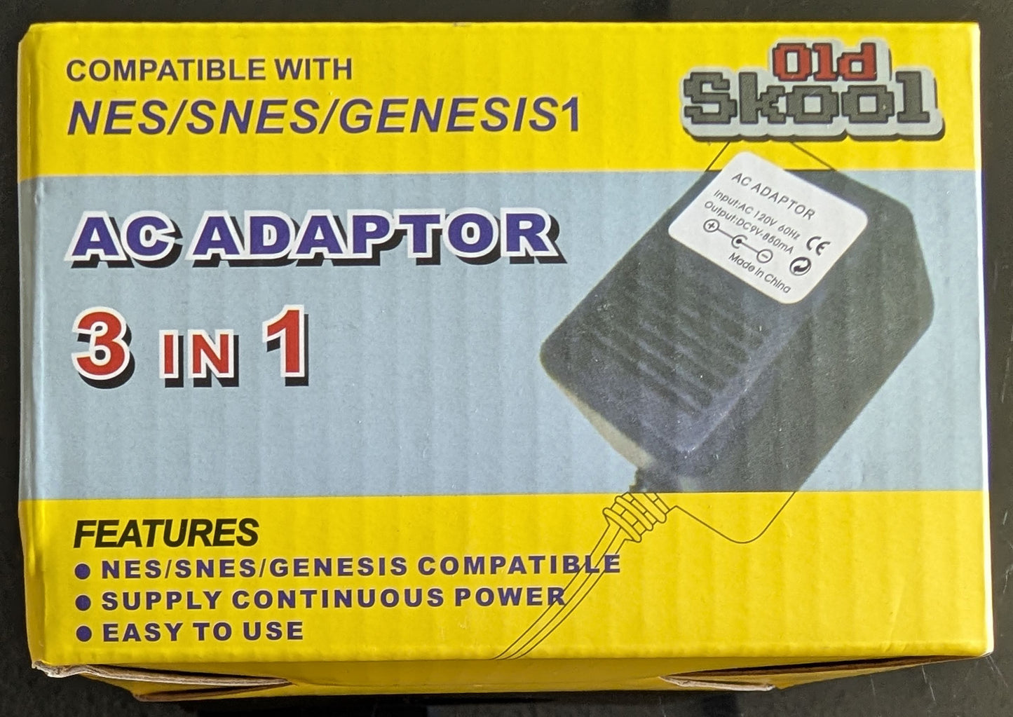 Old Skool 3-in-1 Power Cable | NES SNES Genesis Model 1 | Retro Console Power Adapter
