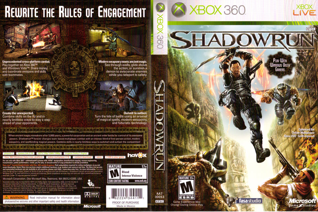 Shadowrun – 2007 Microsoft Xbox 360 CIB – RE-Sealed – Excellent