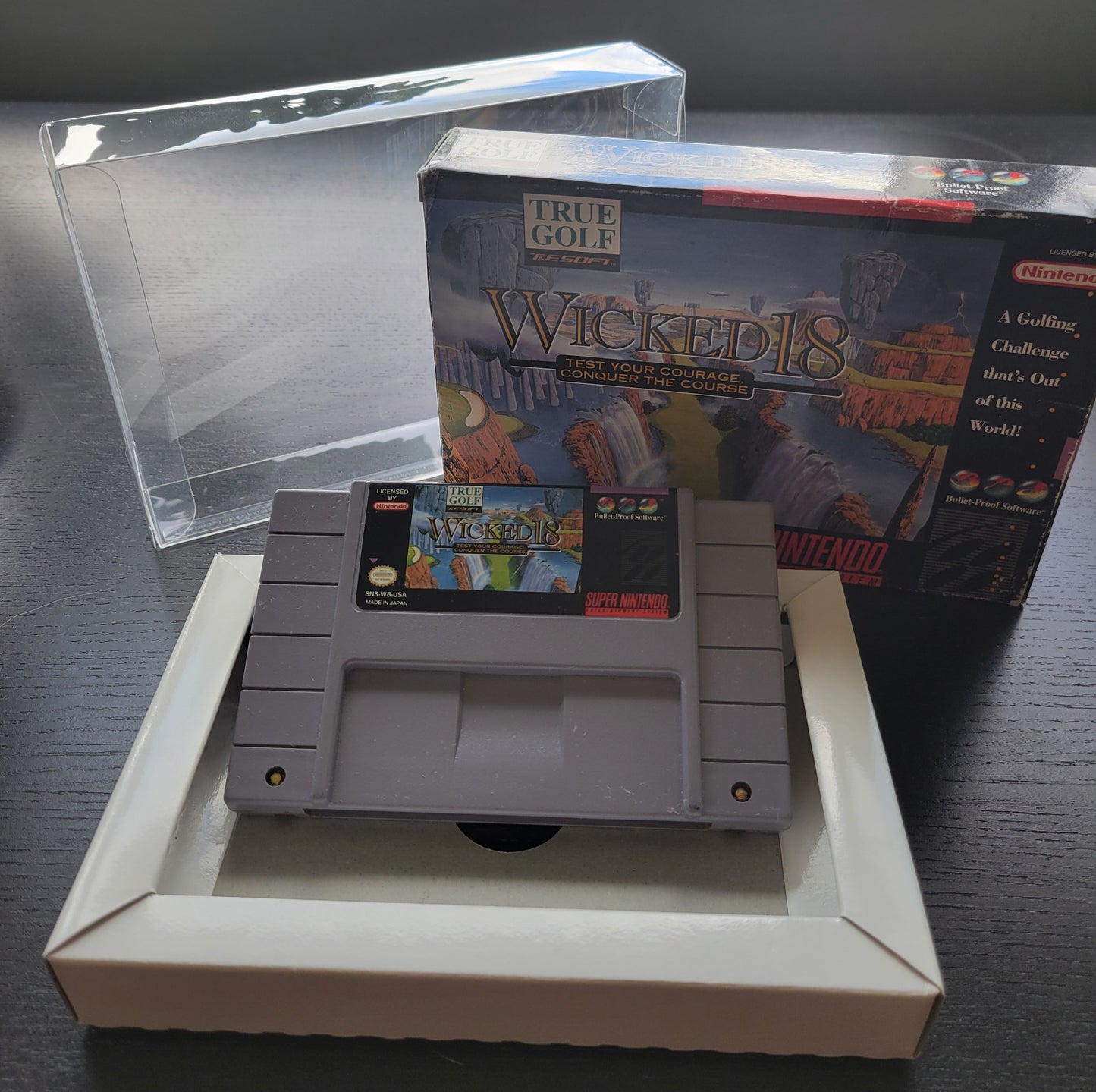 Authentic WICKED 18 CWB Complete With Box - SNES - Super Nintendo Ent. System NTSC Cartridge + Plastic Protector