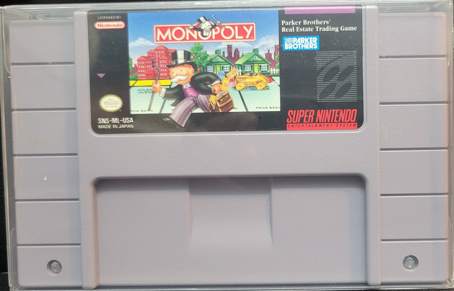 Monopoly 1992 SNES Authentic Cartridge (Super Nintendo Entertainment System) Classic Arcade Game Original Condition + Protector