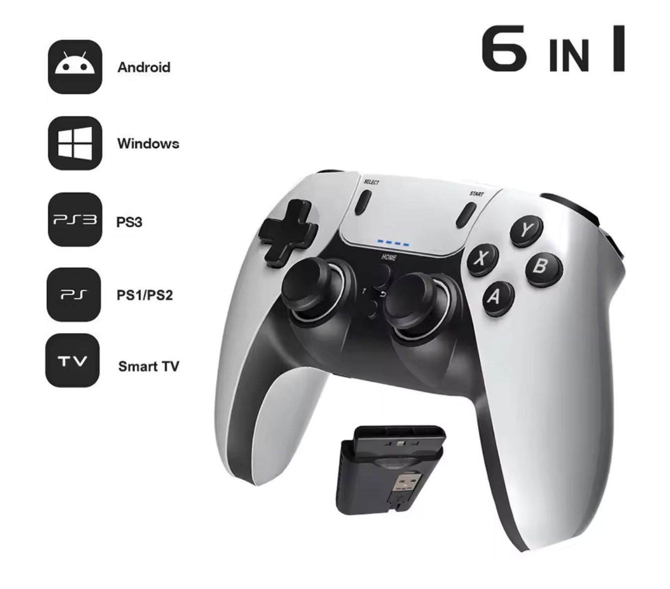 6-in-1 Wireless Gaming Controller (Aftermarket) | PS1 PS2 PS3 | PC Android Smart TV | 2.4GHz Adapter Included