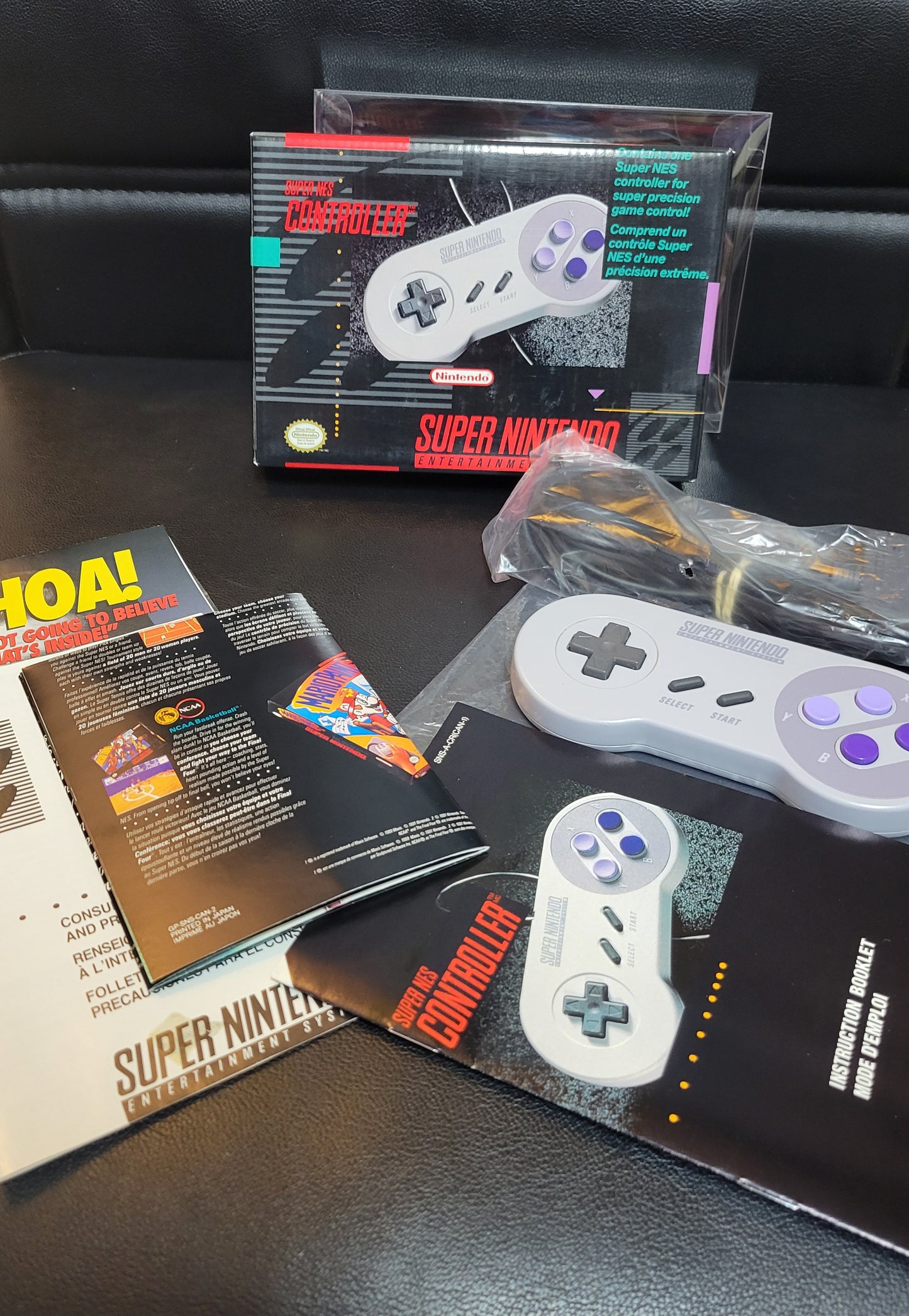 SNS-005 Controller (SNES) - Super Nintendo Ent. 1991 PRISTINE Condition FACTORY PLASTIC - (REAL CIB)