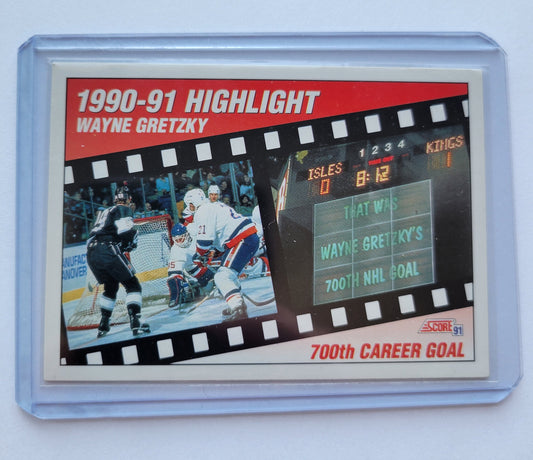 1990 91' Wayne Gretzky 700th Career Goal Highlights Score NHL Hockey Card Los Angeles Kings Great Condition Smoke Free Home + Top Loader