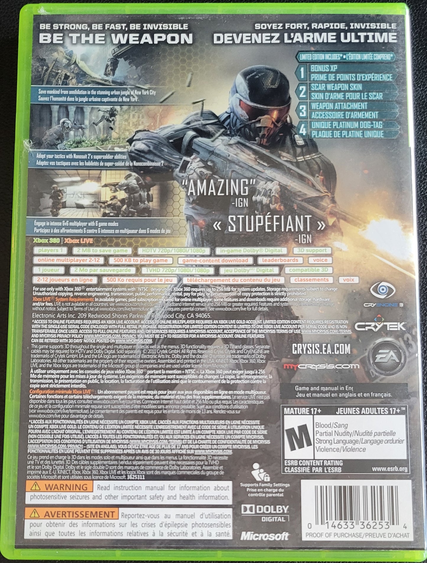 Crisis 2 LIMITED EDITION - Microsoft XBOX 360 - CIB Pre-Owned Great Shape Tested & Working