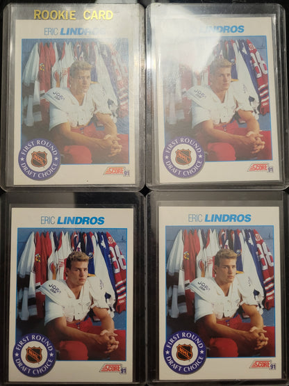 Lot Of 4 SCORE 91' ERIC LINDROS ROOKIE Cards MINT Soft + Top Loader Since New