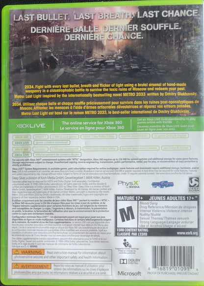 Metro: Last Night - (CIB) - Microsoft XBOX 360 - Pre-Owned Like New CLEAN DISC