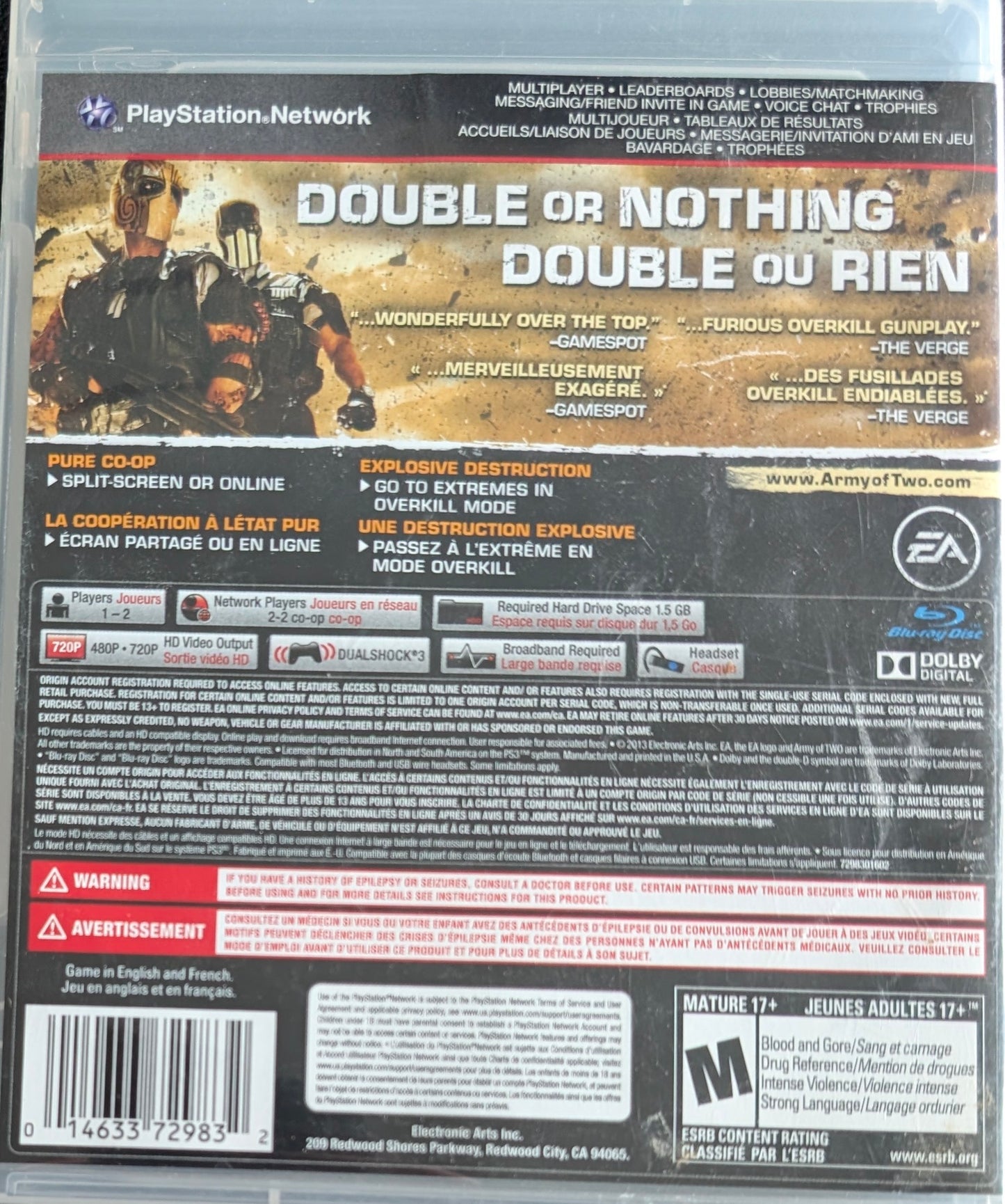 Army of Two: The Devil’s Cartel – 2013 Sony PlayStation 3 CIB – RE-Sealed – Excellent