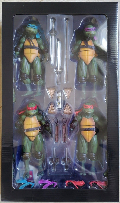 Teenage Mutant Ninja Turtles Action Figures From 1990 Movie TMNT Neca Boxed Set Of 4 Weapons + Pizza Included COWABUNGA DUDES!