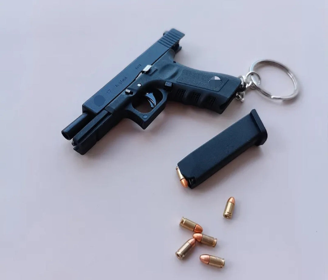 1:3 Solid Alloy Handgun Replica 45 Cal Keychain Ejects Real Metal Cartridges + Case/Carrier WATCH VIDEO