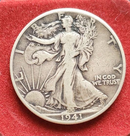 1941 Walking Liberty Half Silver Dollar - Very Good Patina Nicely Aged Hard To Find