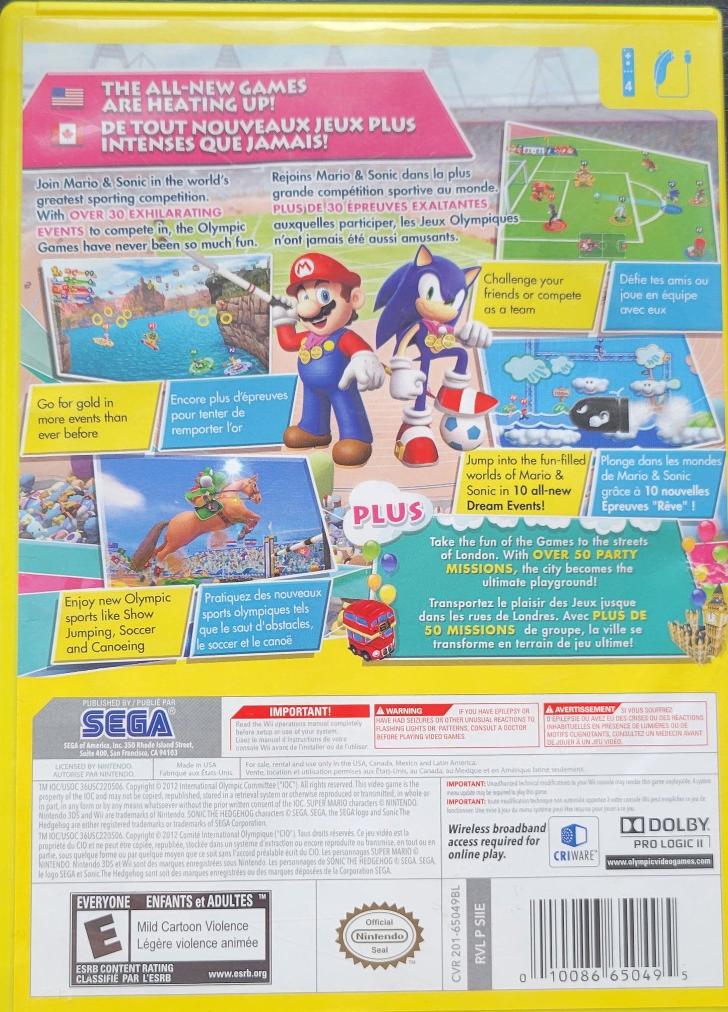 Mario & Sonic At The London 2012 Olympic Games - 2013 Nintendo - Wii - Entertainment System CIB Clean Disc Tested & Working