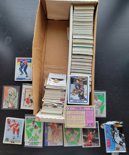 *Very Interesting* Long Box Estimated 3 - 500 Various Sports 80s 90s Possible Hockey Baseball Basketball Golf Metal Rock Band Boxed Since New Great Investment Opportunity