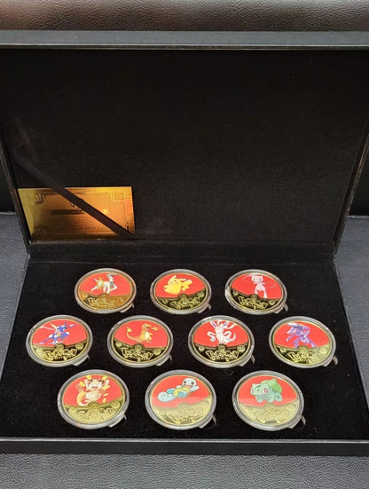 24k GP Pokémon Coin Set + Leather Box Encapsulated With Certificate 10 Coins