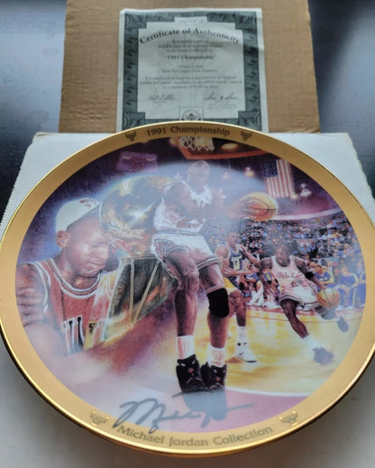 95 MICHAEL JORDAN Limited Edition Signed CHAMPIONSHIP Plate COMPLETE IN BOX + 🏀