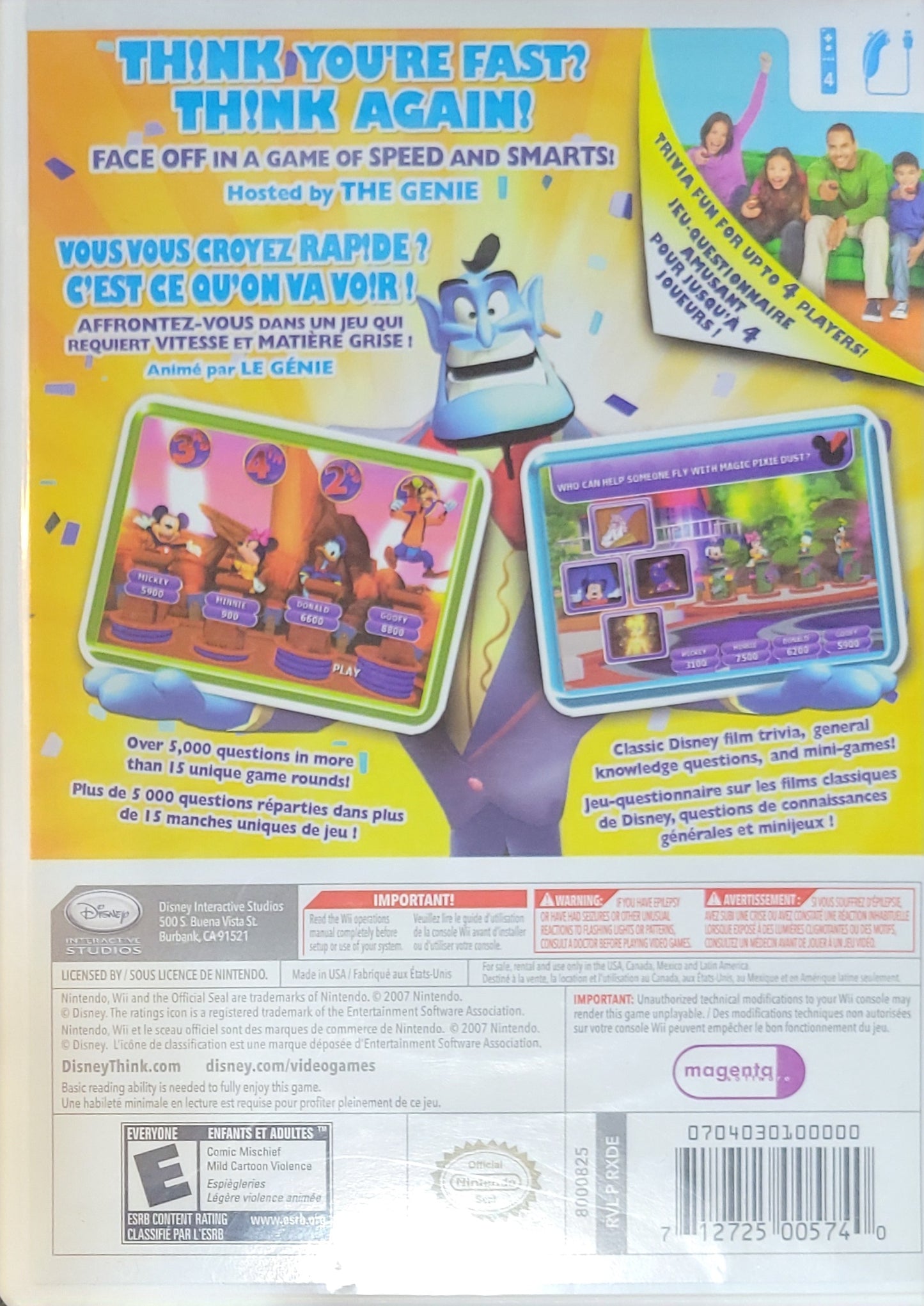 Disney Think Fast! – Nintendo Wii CIB – Re-Sealed – Clean Disc