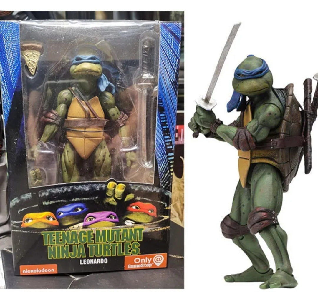 7" NECA Ninja Turtles 1990 Movie TMNT Teenage Movable Toys Mutant Action Figure Weapons + Pizza Included COWABUNGA DUDES!