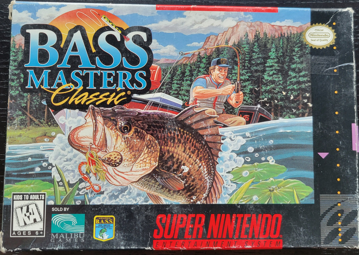 1995 BASS MASTERS CLASSIC CWB Complete With Box - SNES - Super Nintendo Ent. System NTSC Cartridge + Plastic Protector