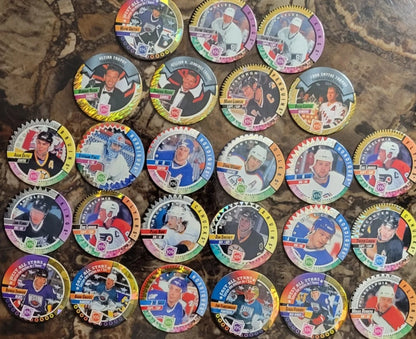 ULTRA RARE 1st EDITION BIG NAMES ORIGINAL MILK CAP POGS SET OF 25 GRETZKY ALL STARS