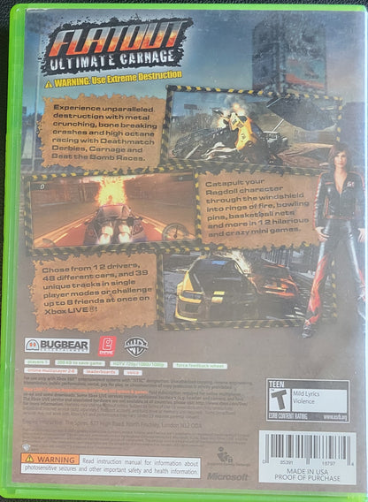 Flatout Ultimate Carnage - (CIB) - Microsoft XBOX 360 - Pre-Owned Like New CLEAN DISC